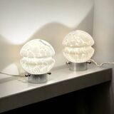 Vintage 70s Glass Table Lamps – White Glass with Metal Stand, Set of 2