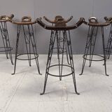 Vintage spanish wrought iron bar stools, 1960s - set of 6