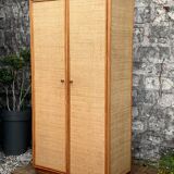 Vintage rattan and woven wicker wardrobe 1970s