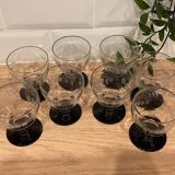 Set of 8 retro wine glasses in engraved glass