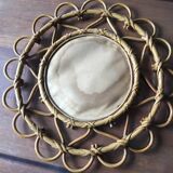 Round rattan mirror circa 1970 made in France