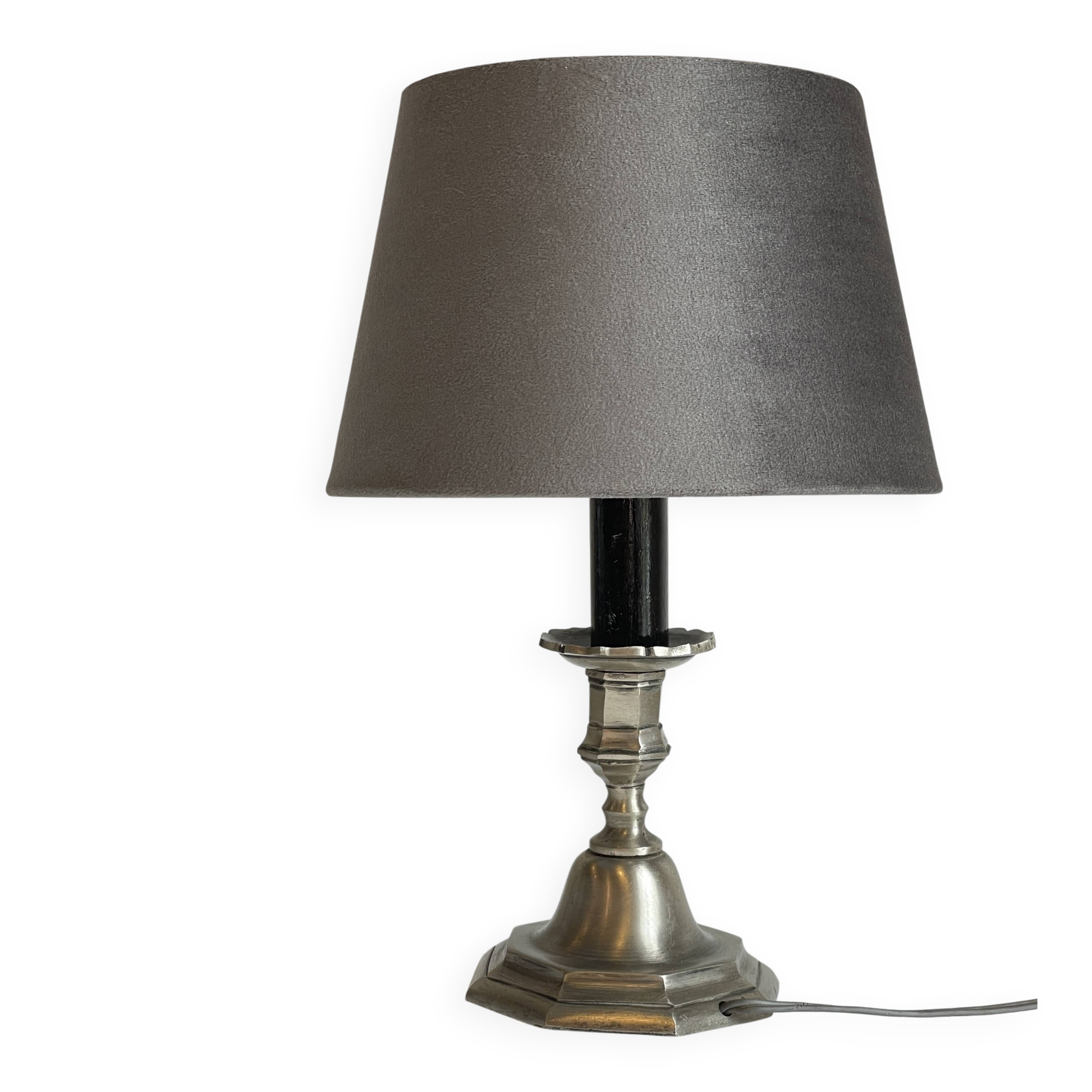 Silver and Velvet Metal Candlestick Lamp