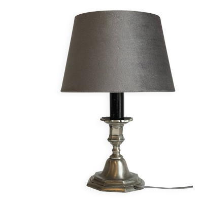 LAMPE Bougeoir METAL Argenté et Velours