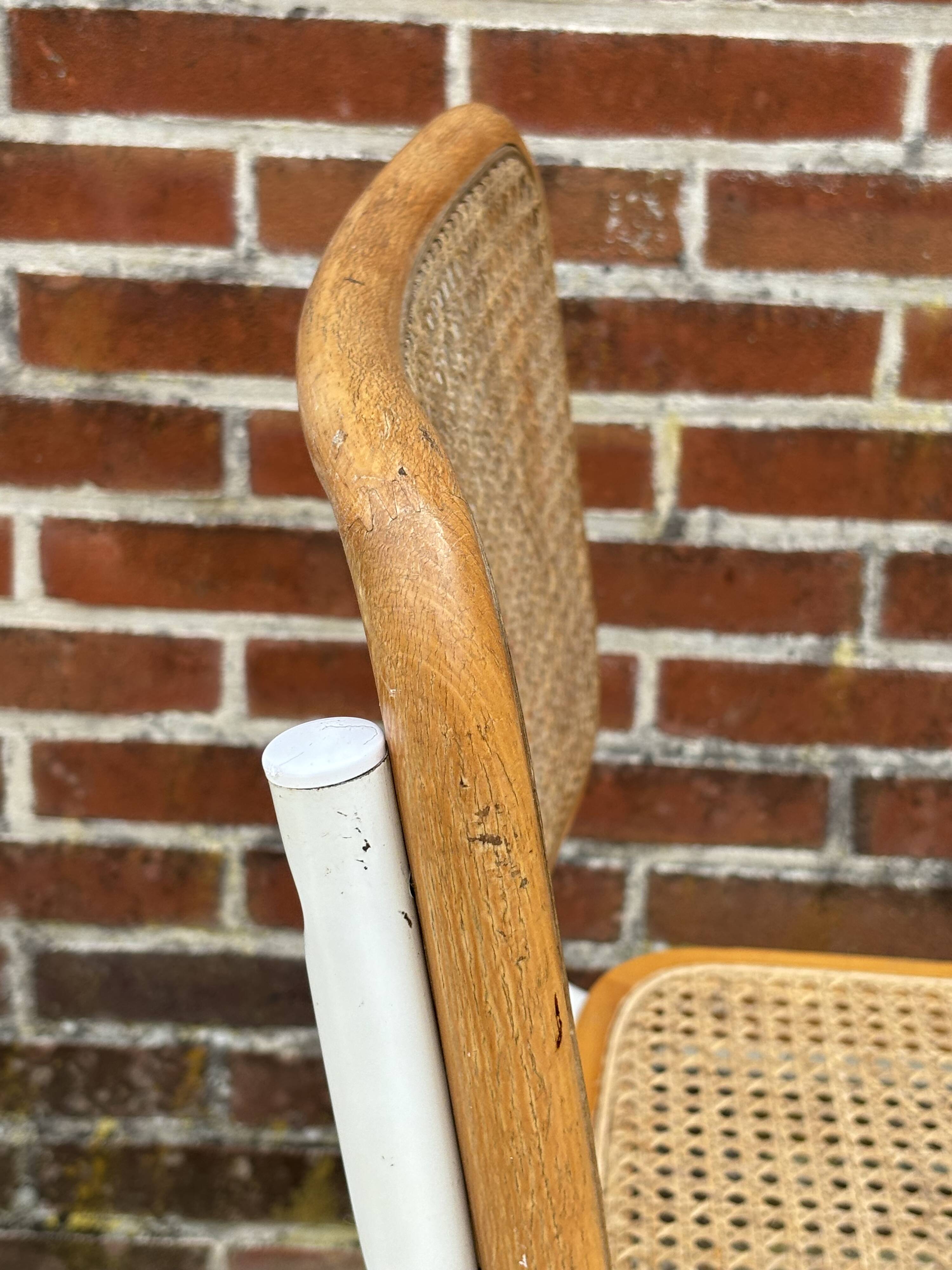 Cesca chair b32 model in white and wood by Marcel Breuer