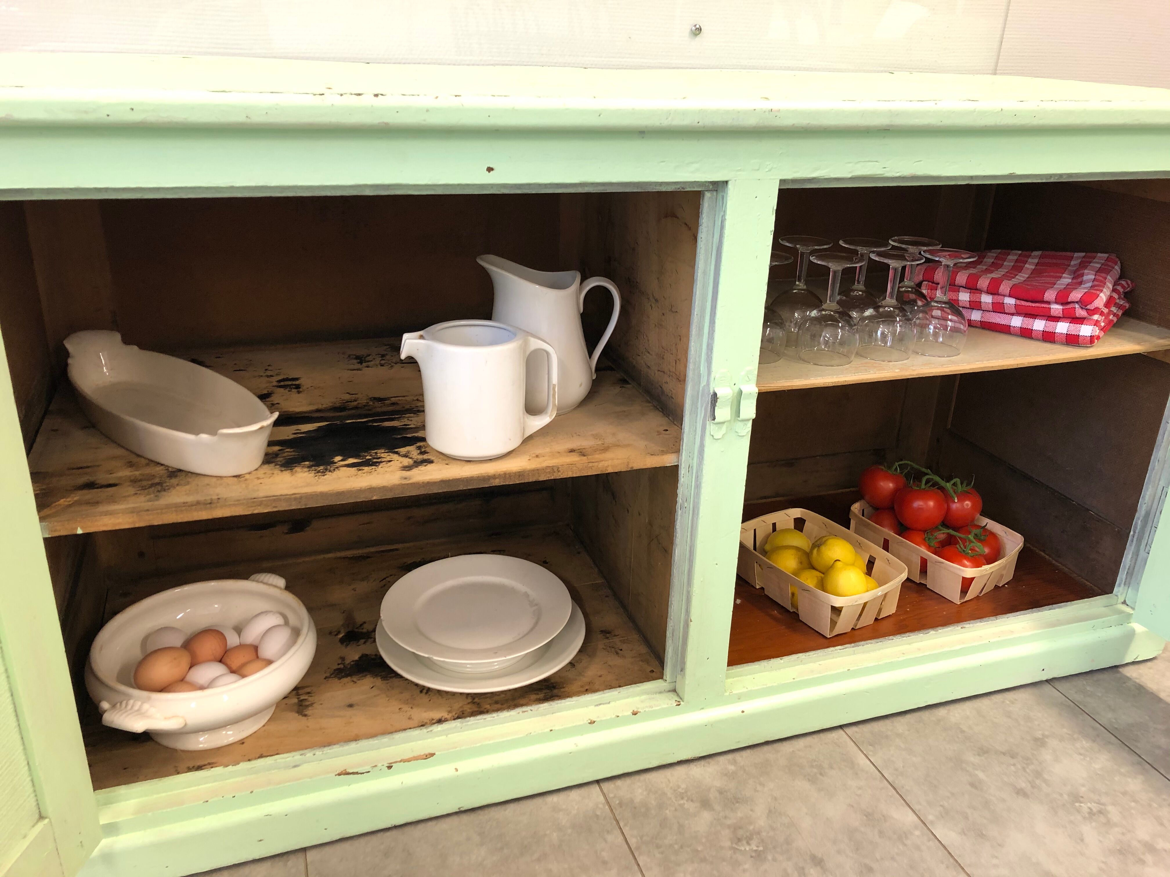 Low green patinated furniture