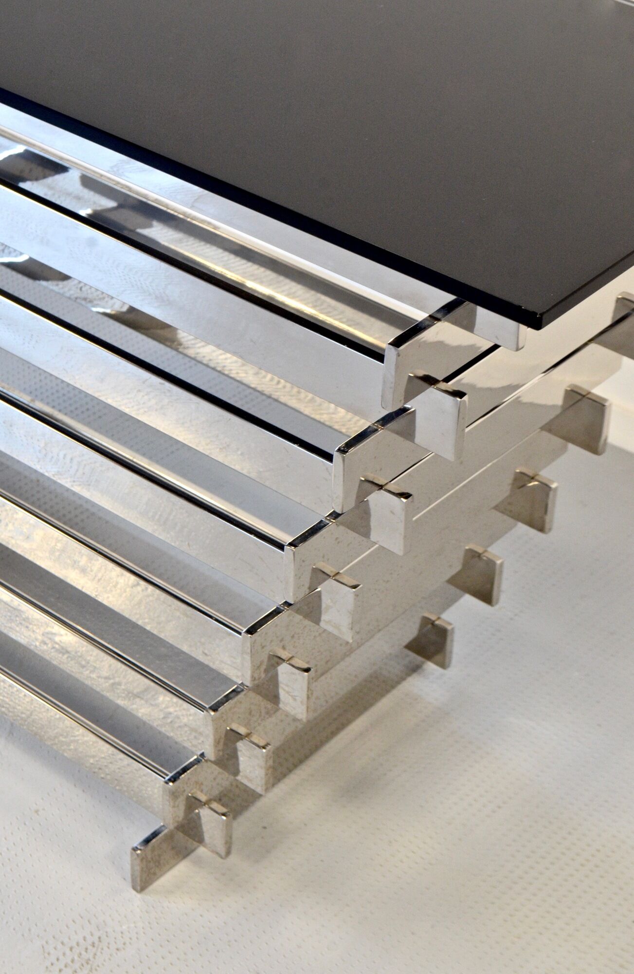Italian stacked chrome and tinted glass console 1970