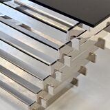 Italian stacked chrome and tinted glass console 1970