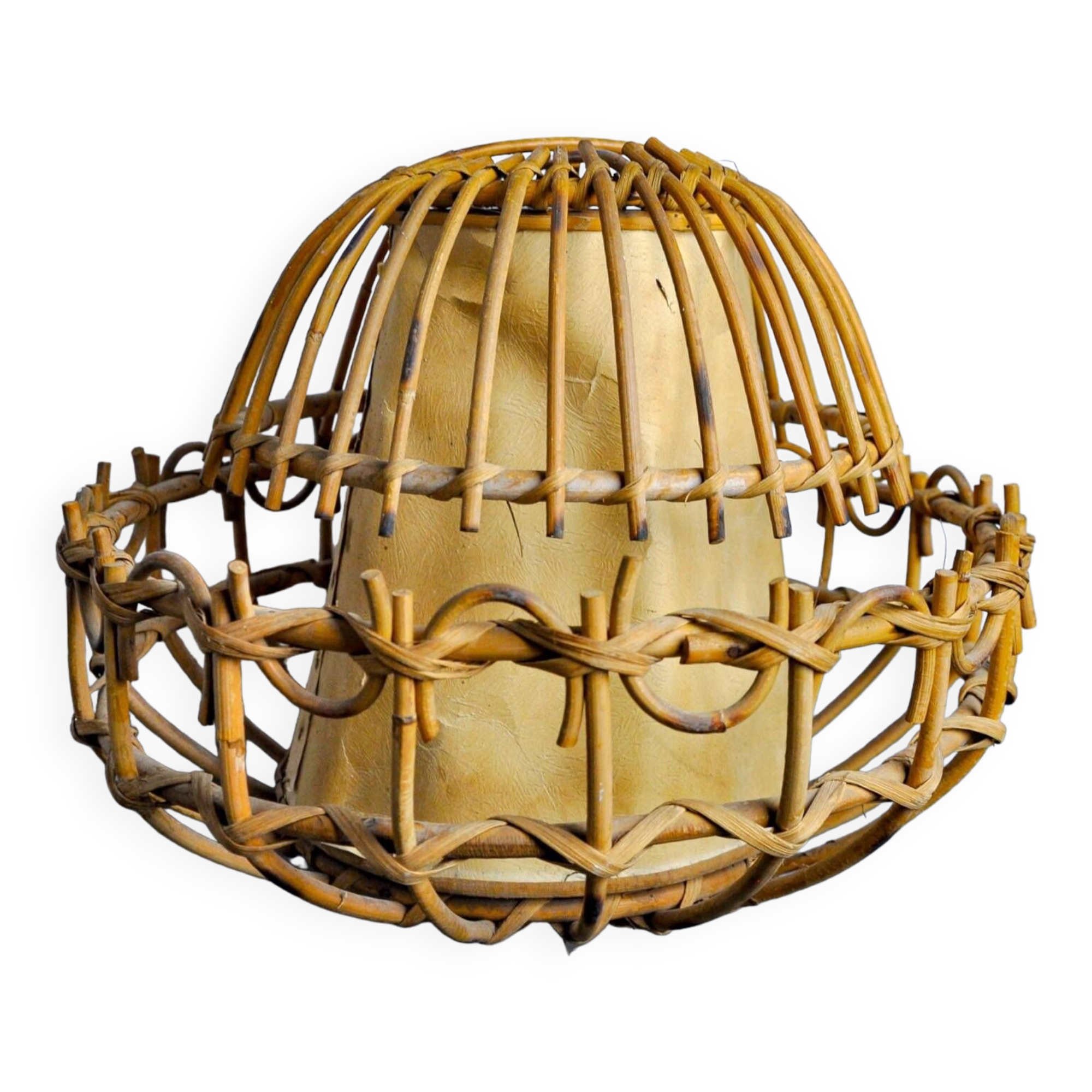 Rattan table lamp, popular art, France, 1960