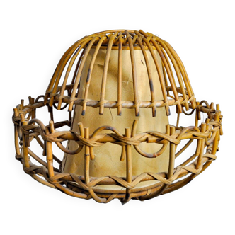 Rattan table lamp, popular art, France, 1960