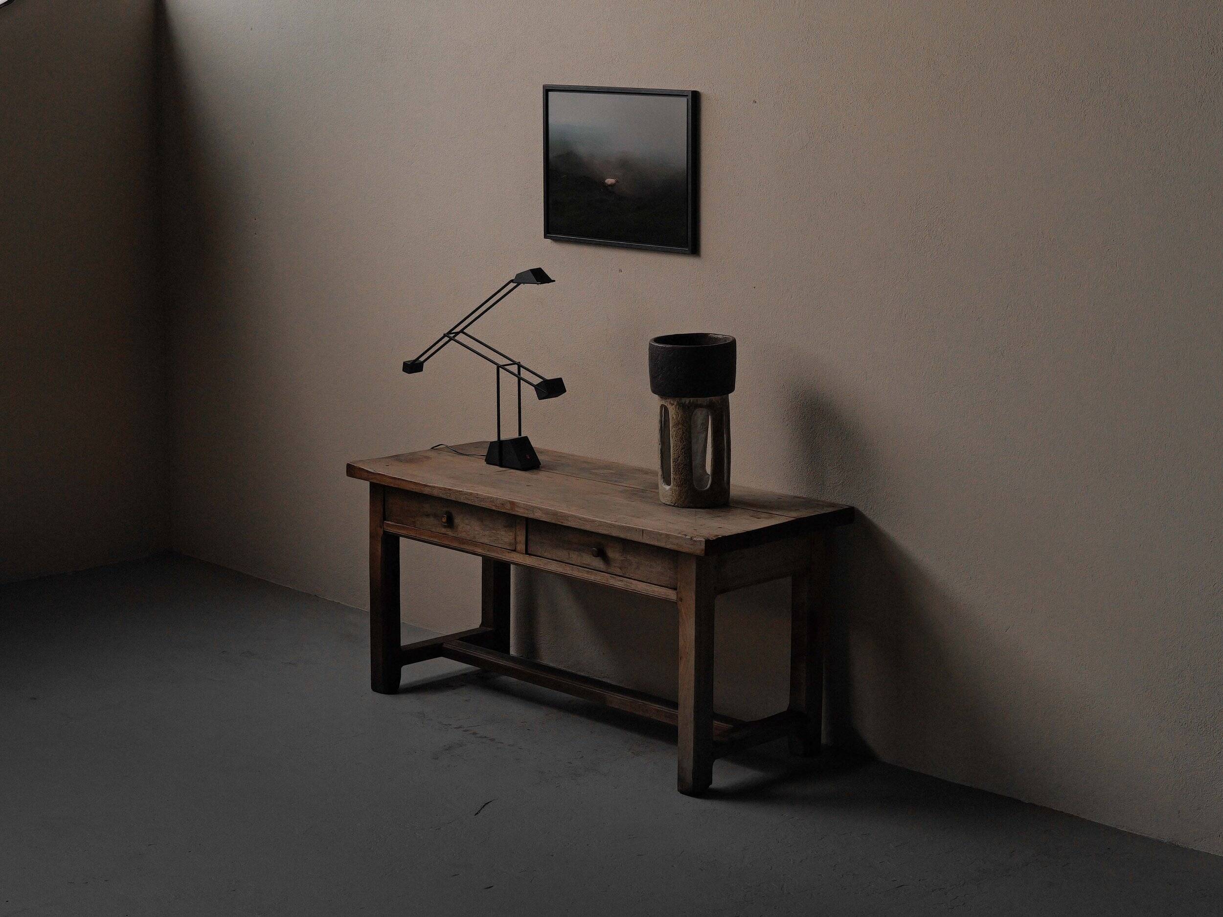 Antique work table/console in solid oak, Auvergne, circa 1900