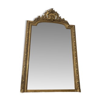 Miroir ancien en bois et stuc doré, de style Louis XV, époque XIXe siècle