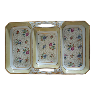 Old aperitif serving dish 3 compartments porcelain Mehun France