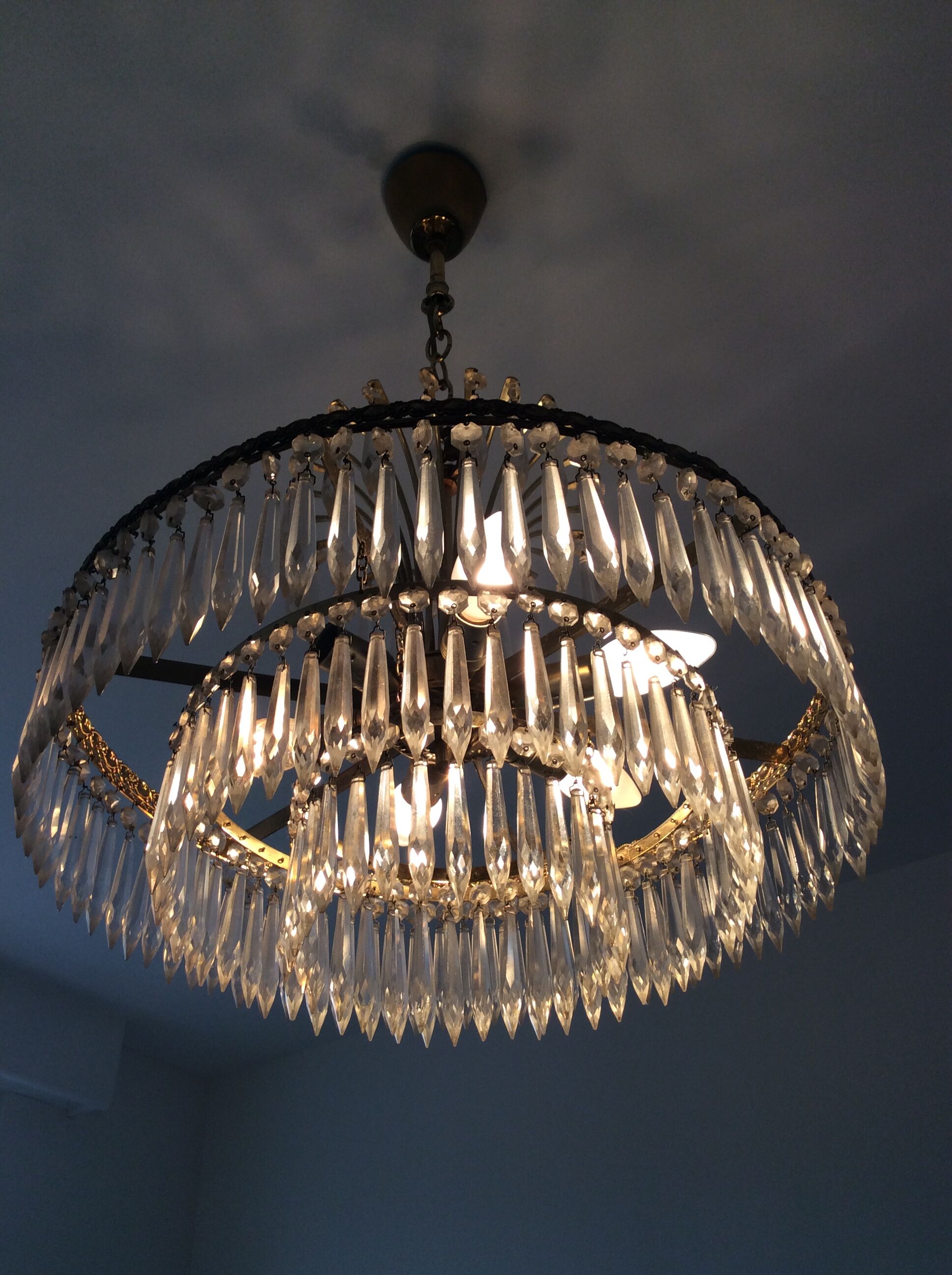 Old waterfall chandelier with grapevines and bronze