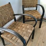 Pair of vintage rope armchairs, wooden frame, Sweden, 1960, Axel Larsson