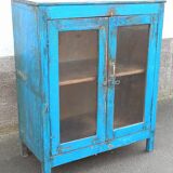 Old blue wooden showcase