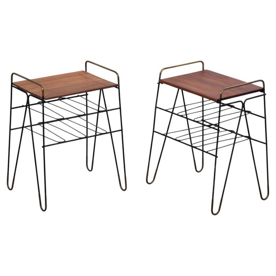 Vintage Teak Side Tables with Metal Frame, Denmark, 1960s, Set of 2