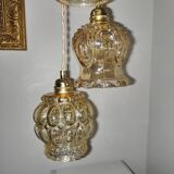 Suspension luminaire 3 globes vintages verres dorés