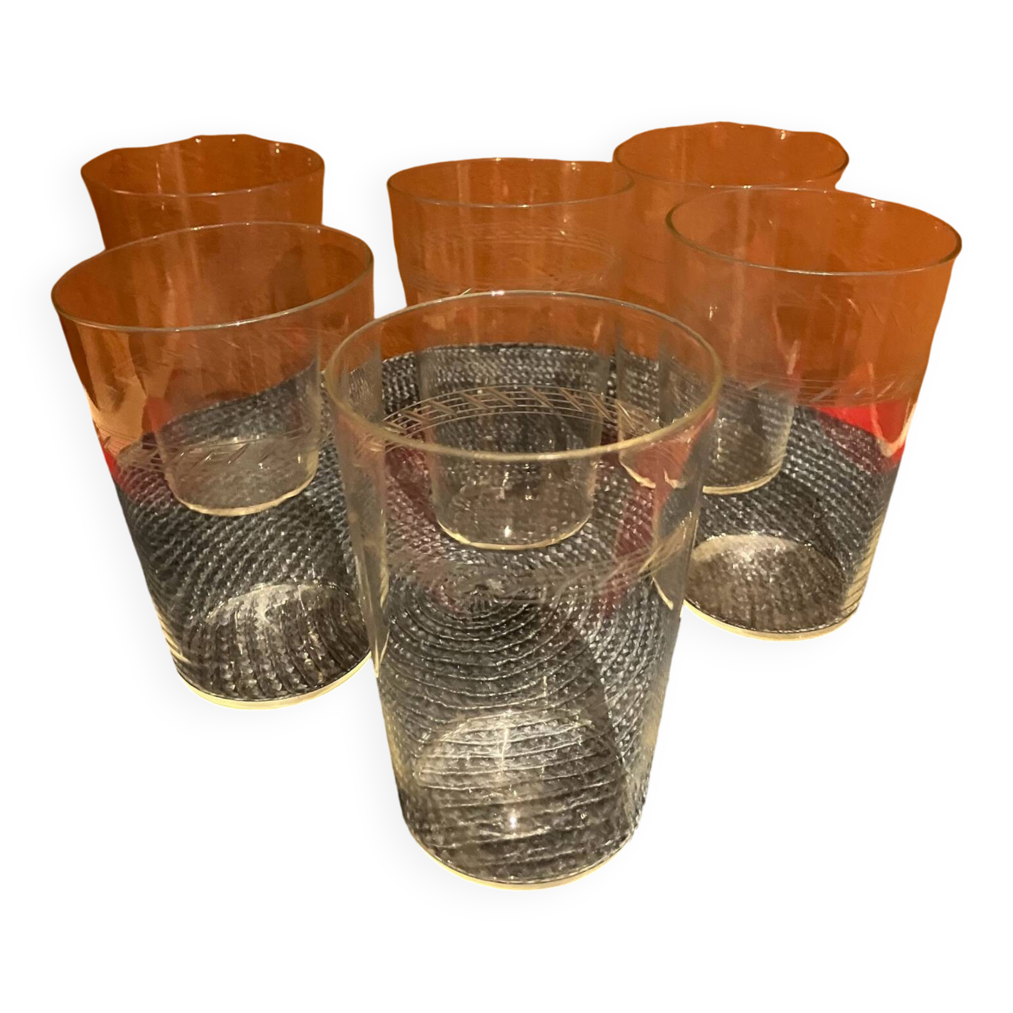 6 antique blown and engraved lemonade glasses