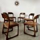 Set of 6 old baumann design sled chairs from the 60s wood and fabric