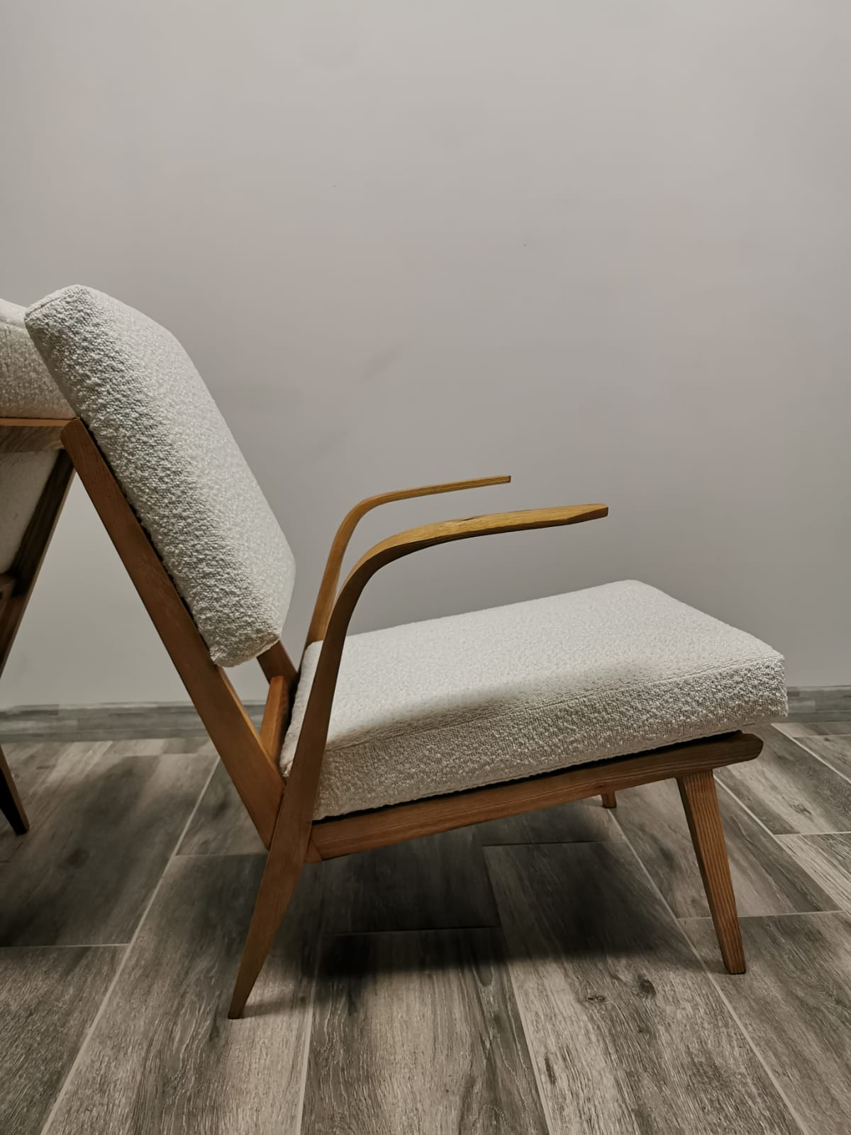 Mid-century wool boucle armchairs