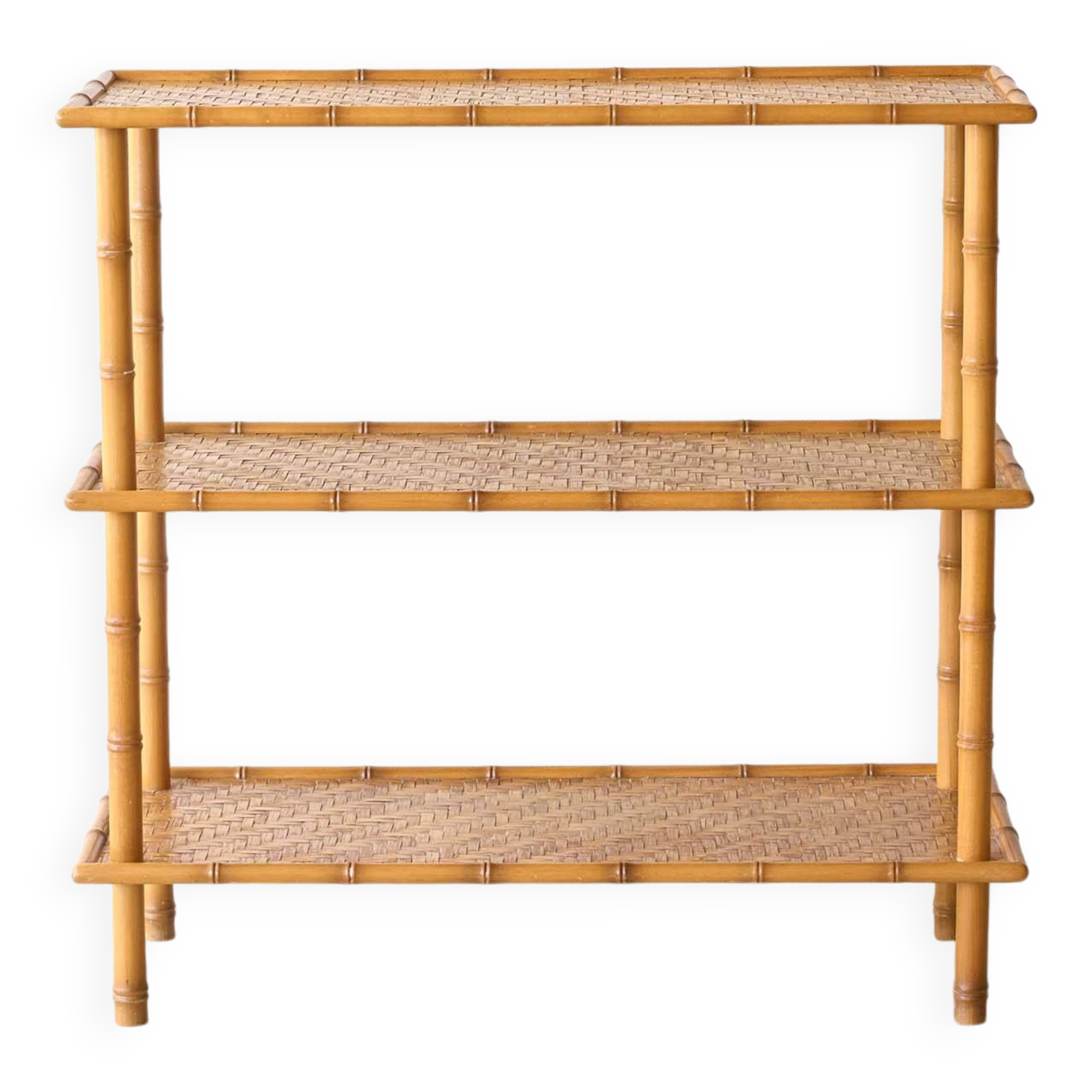Console vintage bambou & rotin, L91cm