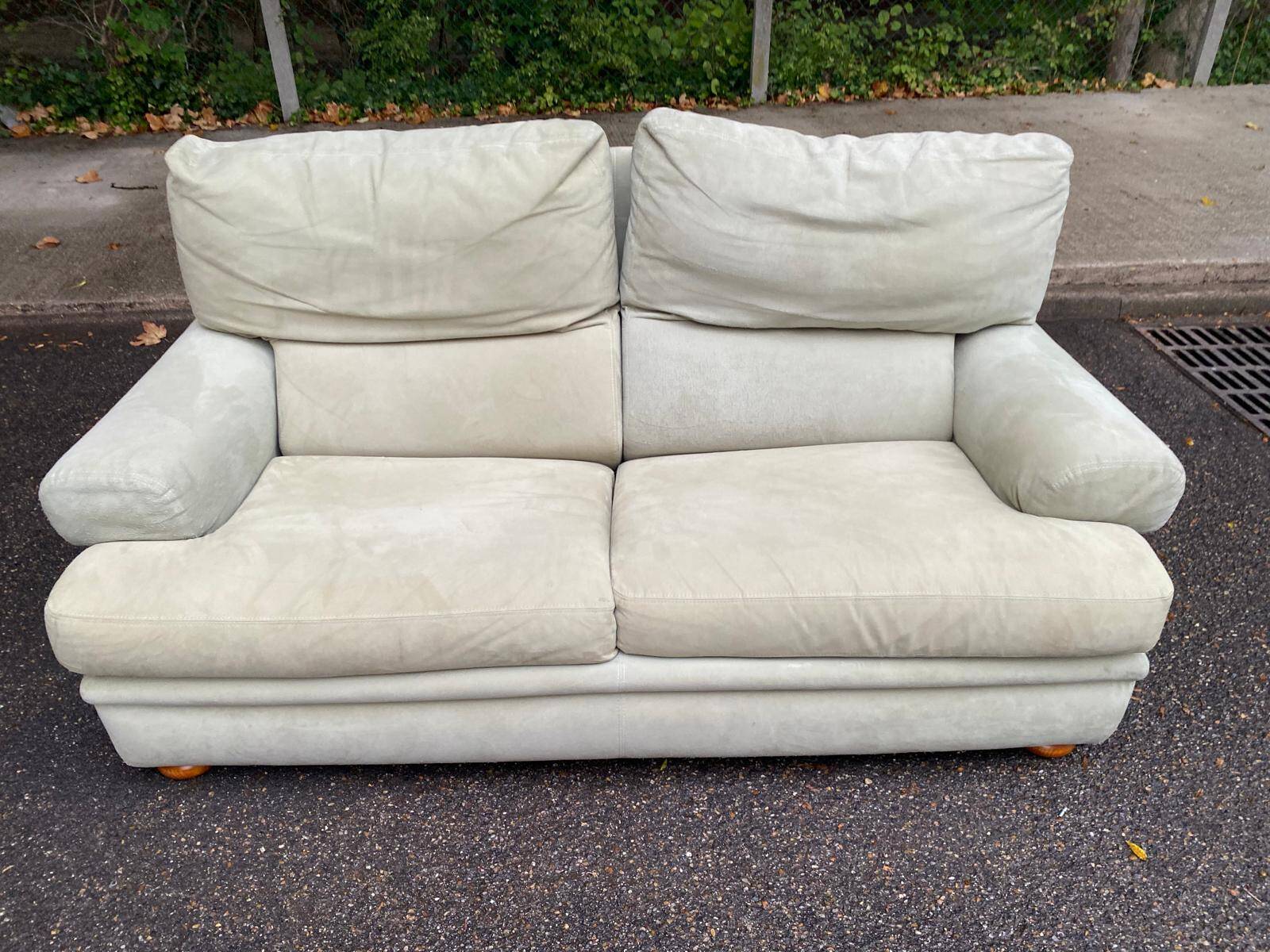 High-end 2-seater sofa duvivier beige nubuck velvet 155cm