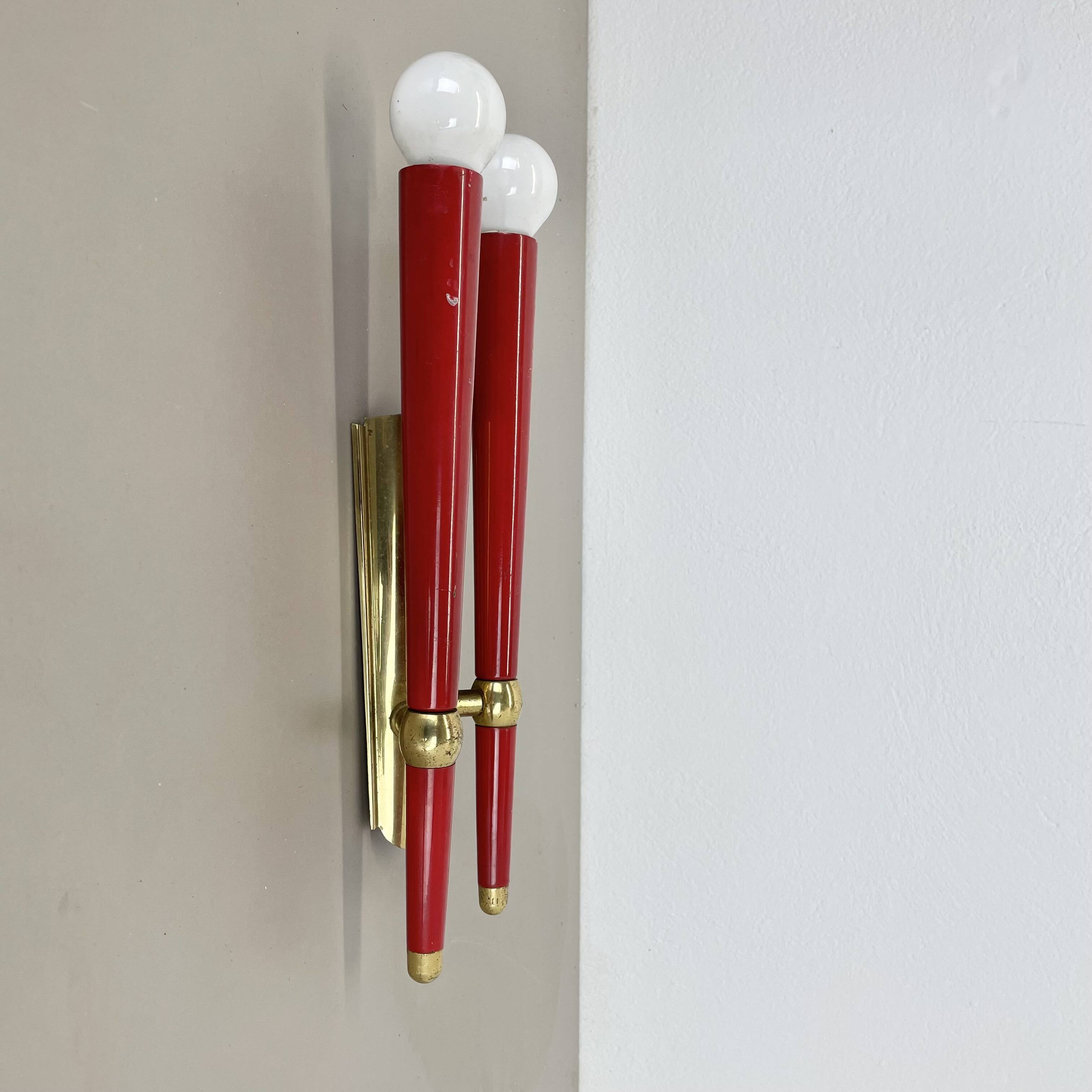 rare minimalist 32cm Brass Theatre Wall Light Sconce, Italy 1950s