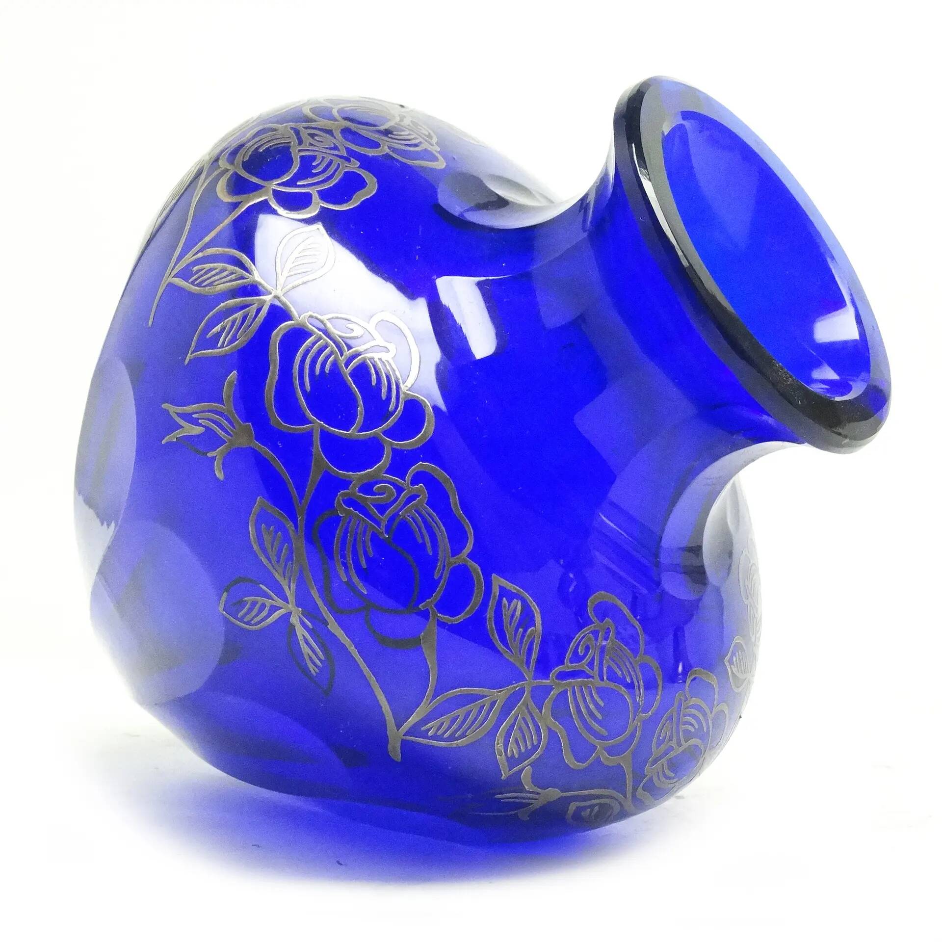 Art déco vase, cobalt crystal, Józefina Glassworks, Poland, 1930s