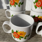 12 porcelain coffee cups with flowers, 1960s-1970s