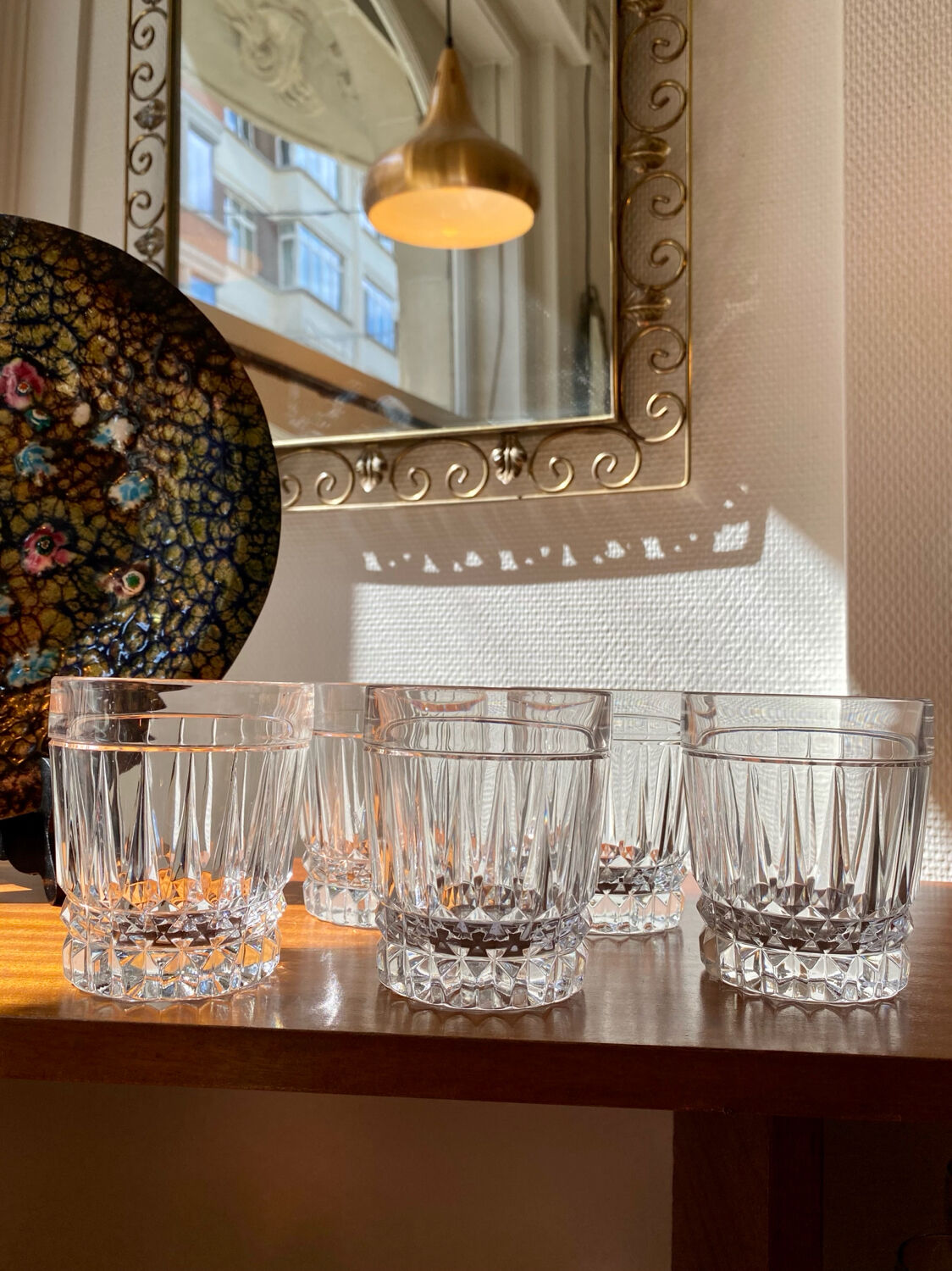 Set of 5 Val Saint Lambert whiskey glasses