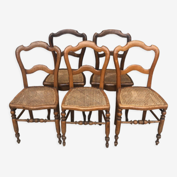 Set de 5 chaises bistrot cannées