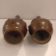 Pair of bronze soliflore vases. Japan, 19th century.