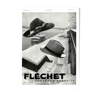 Affiche vintage années 30 Chapeau Fléchet