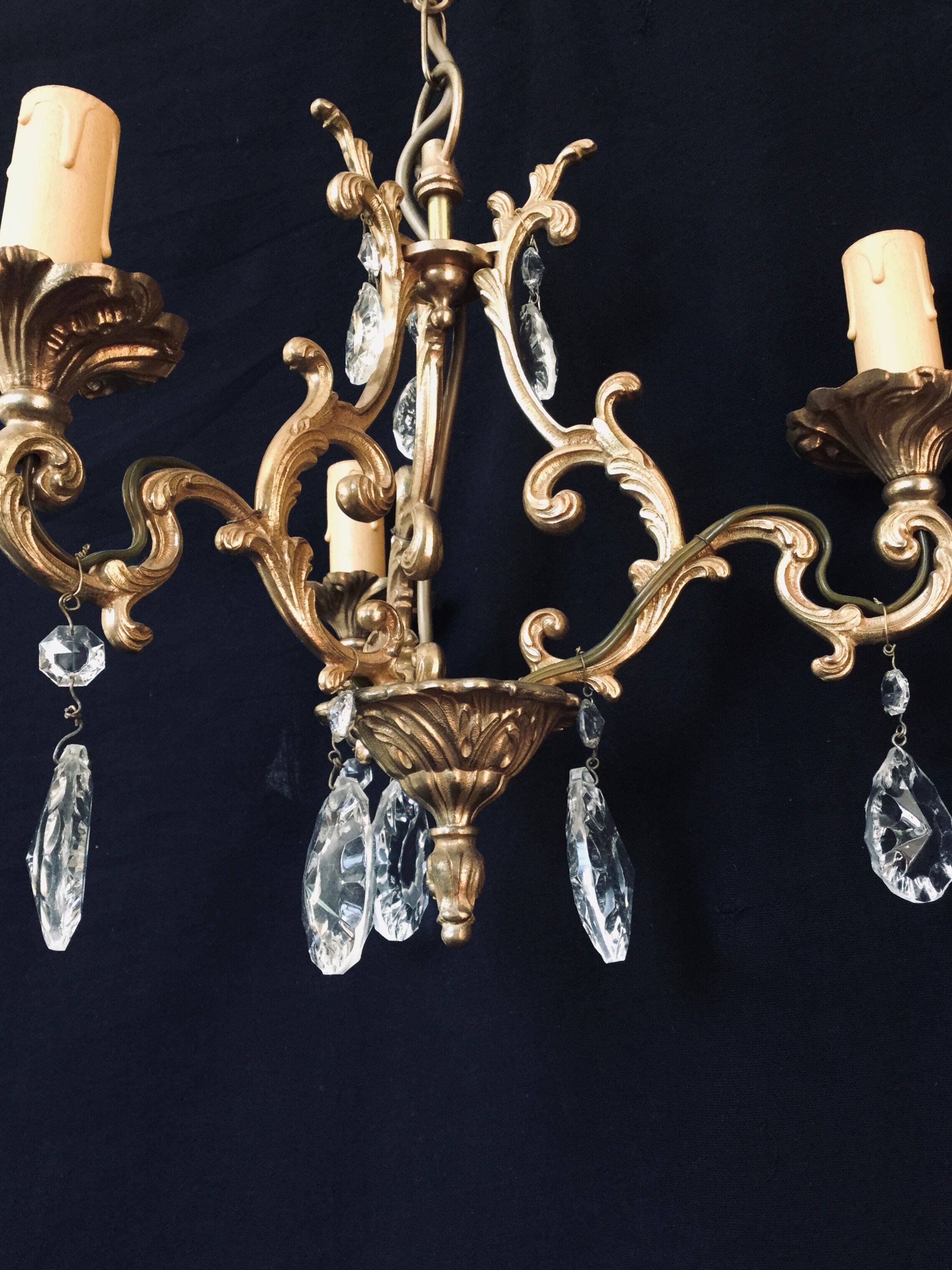 Lustre cage  à 3 lumières cristal et bronze