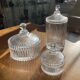 Set of 3 striped glass candy jars with lid or pharmacy jars.