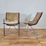 Apelbaum-Paris, pair of armchairs attributed to Raphaël in smoked plexiglass and chrome, 1960/1970