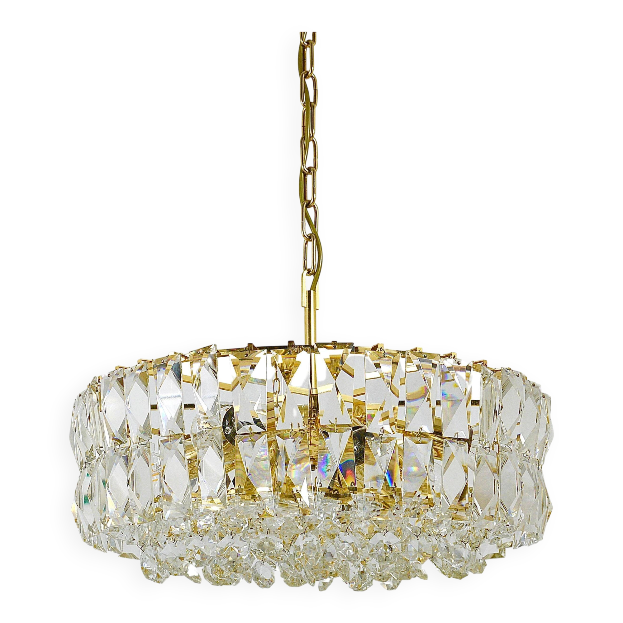 Bakalowits Vienna Grand Chandelier in Gilded Brass and Crystal Glass, Austria, 1970s