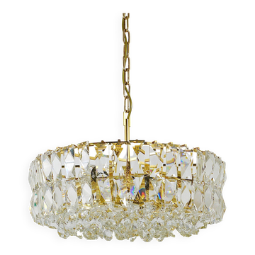Bakalowits Vienne Grand Lustre en Laiton Doré et Verre Cristal, Autriche, Années 1970