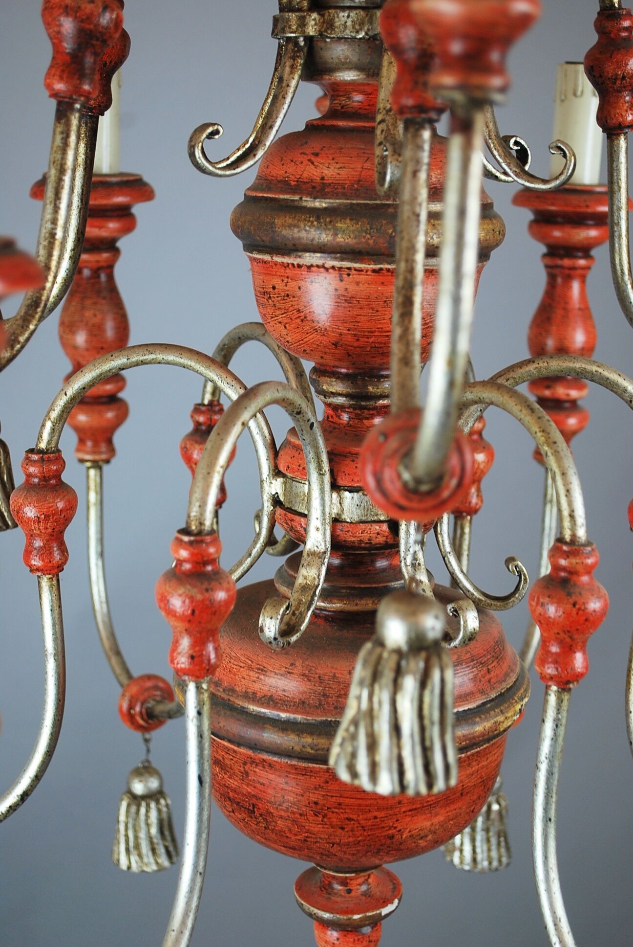 Italian chandelier in patinated wood, 50s