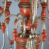 Italian chandelier in patinated wood, 50s
