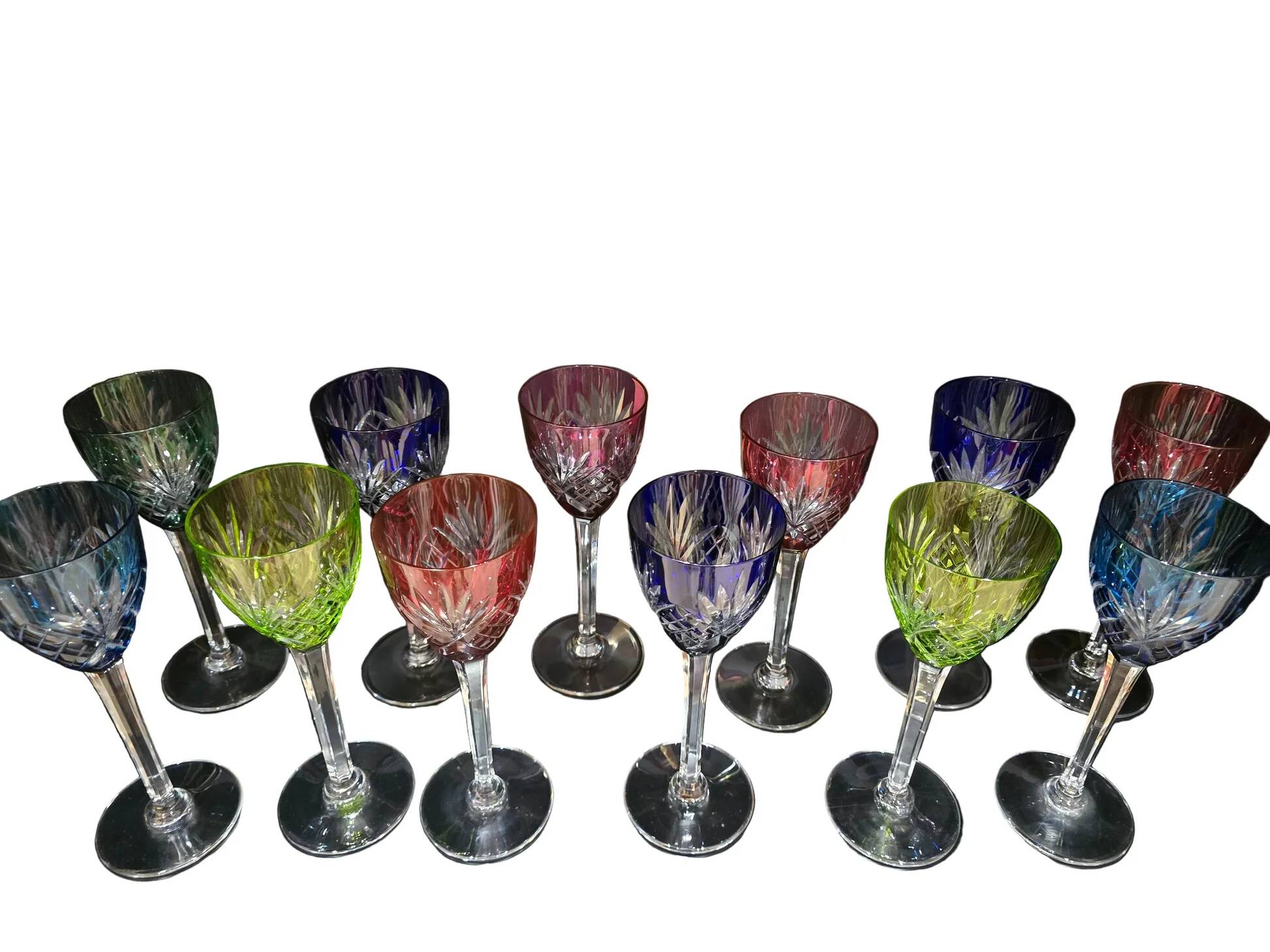 12 coloured cups / glasses Saint-Louis model Chantilly