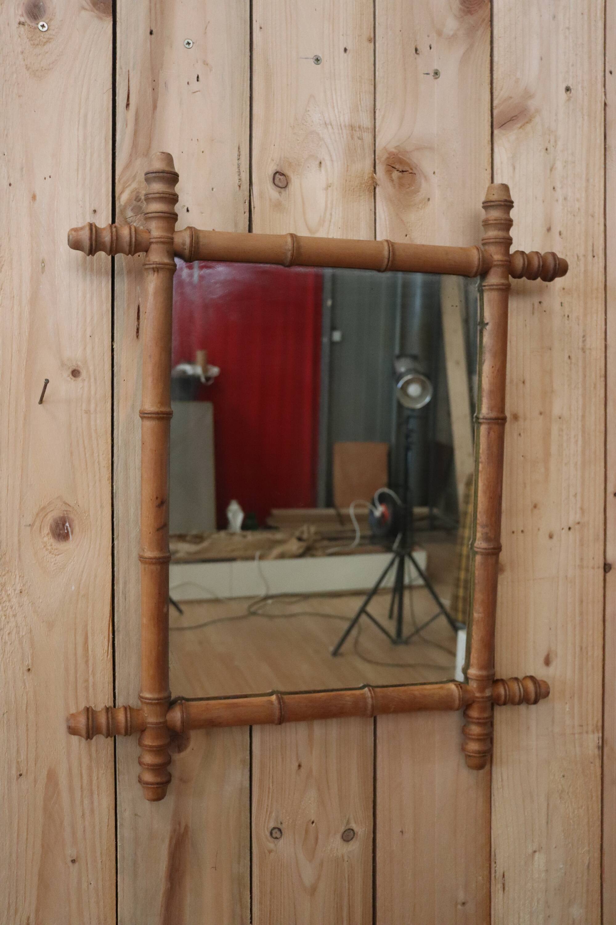 Turned wooden barber mirror 1900