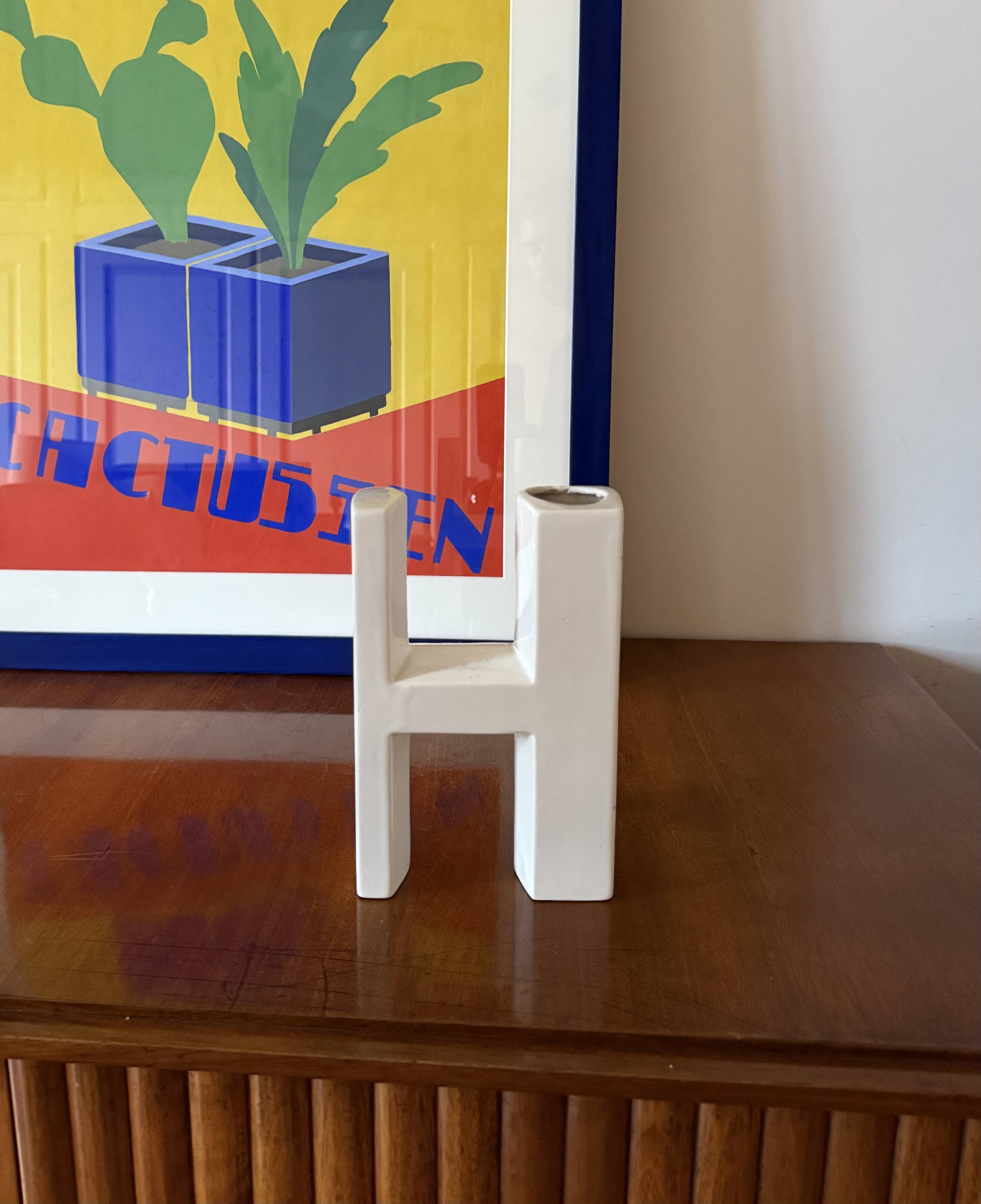 Space age H letter ceramic solifleur vase, Marcel Radureau ca. France 1970