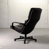Artifort Dutch Design Black Leather Swivel Lounge Chair, F-Serie, 1960s