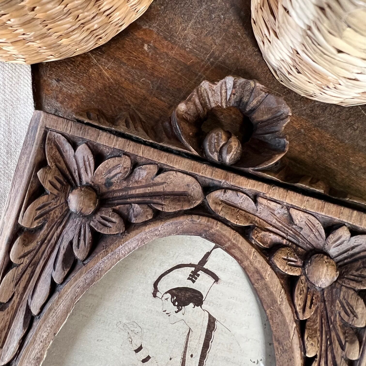 antique carved wooden photo frame