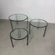 Ensemble de 3 tables gigognes minimalistes en fil de fer et verre, années 1970-1980