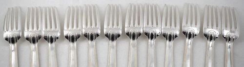 Christofle Gabon, Art Deco, 12 table settings, 24 pieces in silver-plated metal.