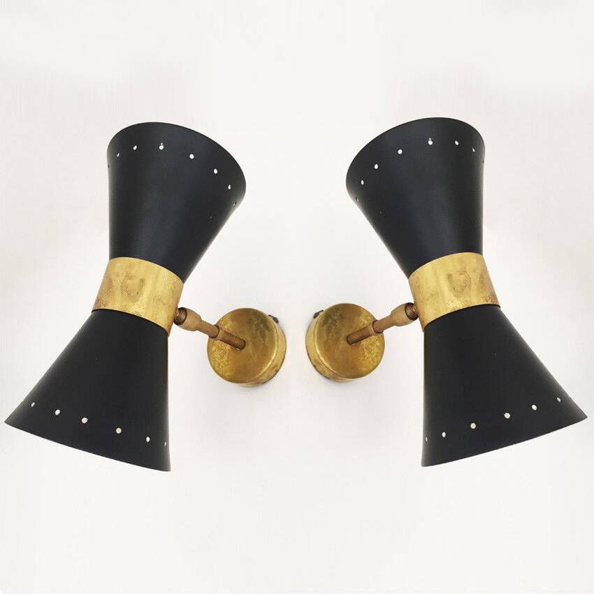 Pair of Italian diabolo wall lights, 1950s