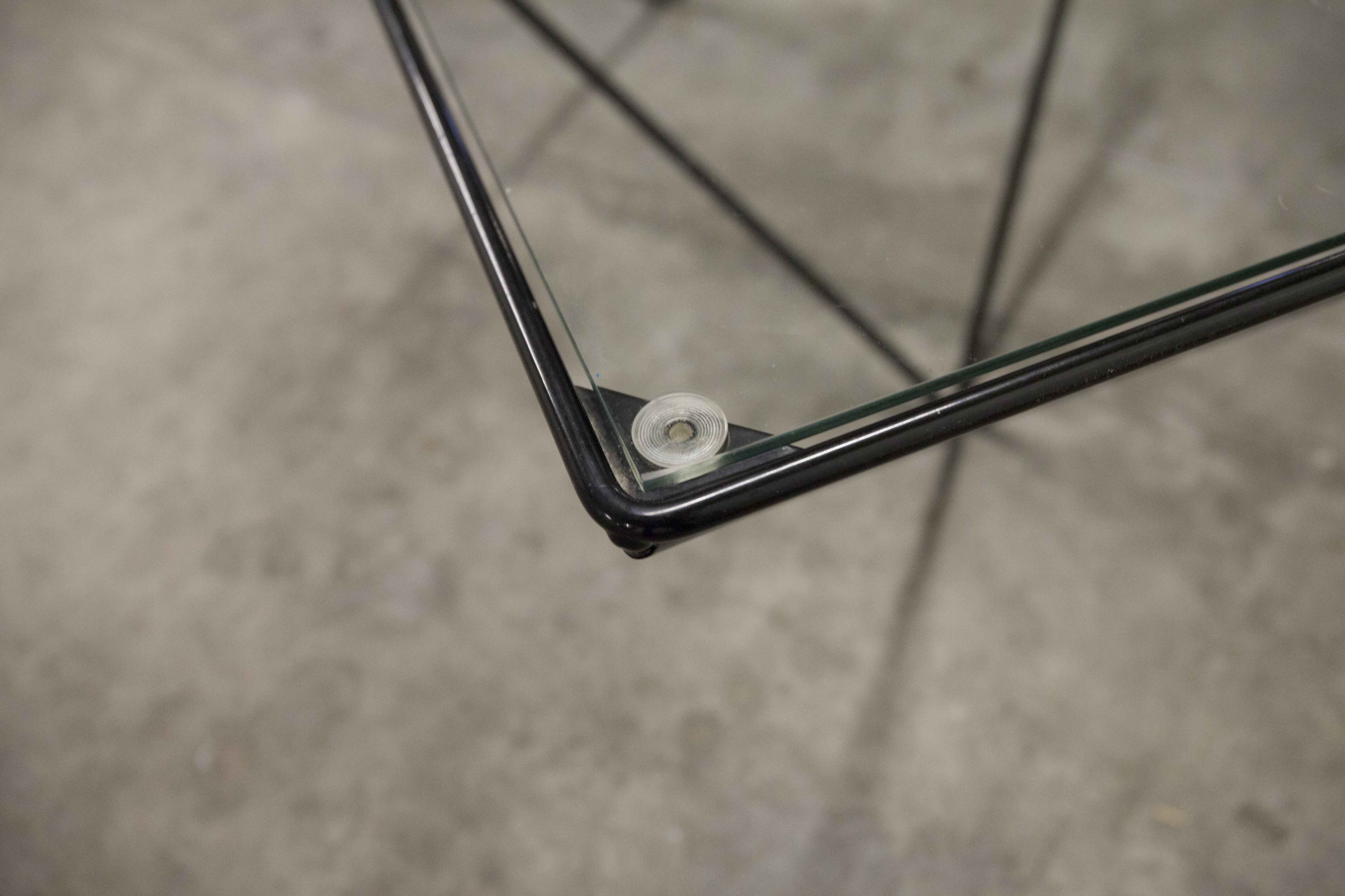 Square coffee table in glass and black satin metal 1980