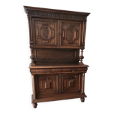 Magnificent buffet/cabinet in two parts, antique Henri II style, solid wood.